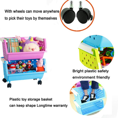 MAGDESIGNER Kids' Toys Chest Large Baskets Storage Bins Organizer with Wheels Can Move Everywhere Natural/Primary (Primary Collection) (6 Baskets Choose)