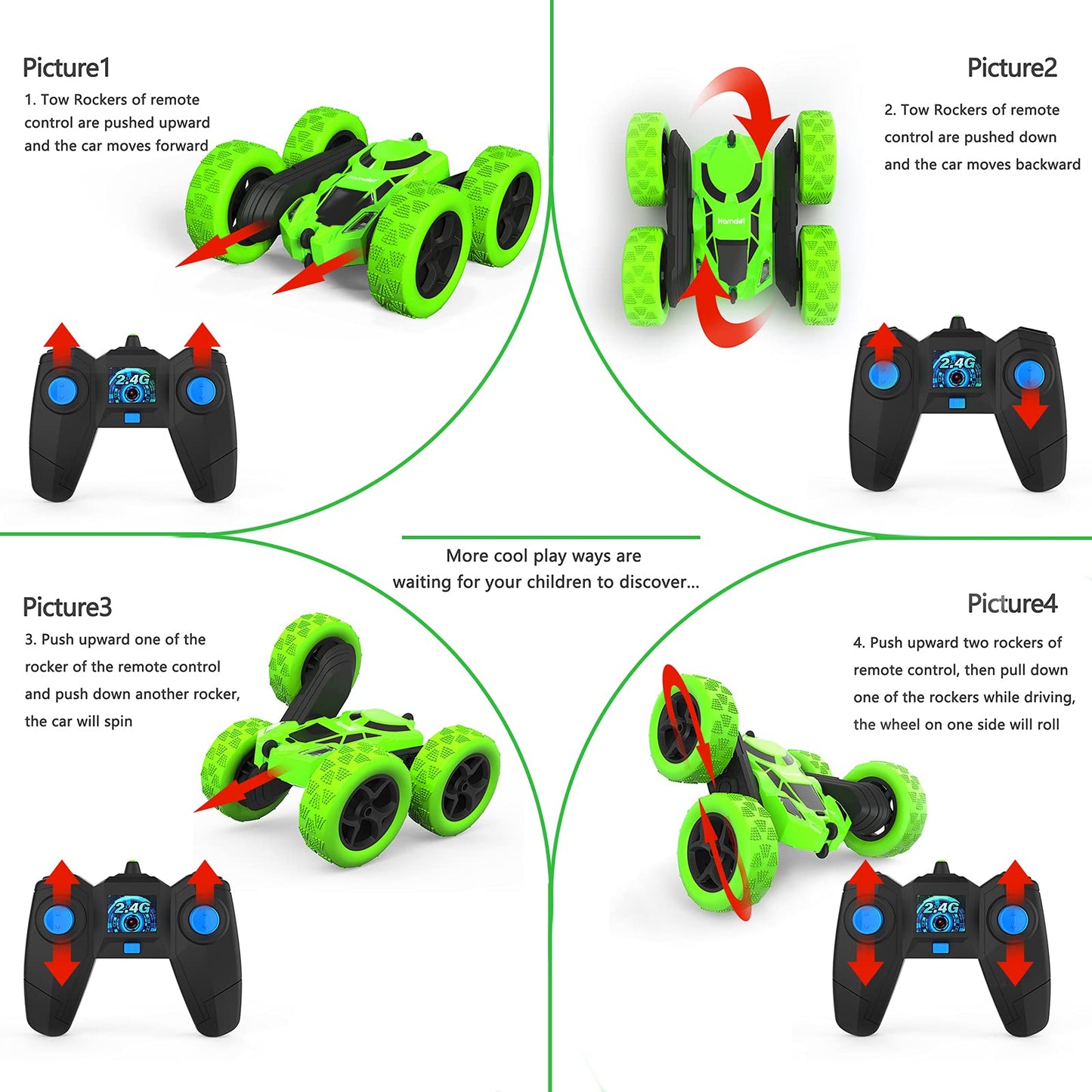 Hamdol RC Stunt Car for Kids Ages 6–12, Double-Sided Remote Control Car with LED Lights, 4WD Electric Toy Vehicle, USB Rechargeable, Perfect Birthday, Holiday for Boys & Girls