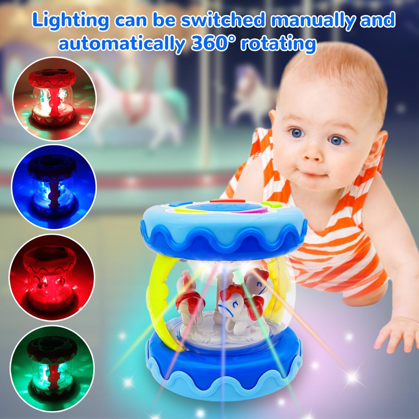LDRYWW Baby Girl Toys Hand Drum Baby Rotating Musical Light Up Sensory Activity Crawling Toys 2 3+ Year Old Infant Girls Toy Gifts (Blue)