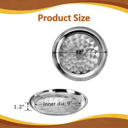 CEZOOWYEX 8 Pack Stainless Steel Round Serving Tray, 12 Inch Silver Oven Baking Tray, Dishwasher Safe Sturdy Metal Display Tray for Coffee Table, Bar, Party, Club, Home, Ottoman