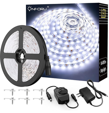 Onforu LED Light Strip,16.4ft Dimmable LED Tape Light, 6000K Daylight White Strip Lighting, 300 LEDs Flexible Vanity Mirror Light, 5M 12V Ribbon Rope Light for Bedroom, Under Cabinet,Kitchen,Christmas