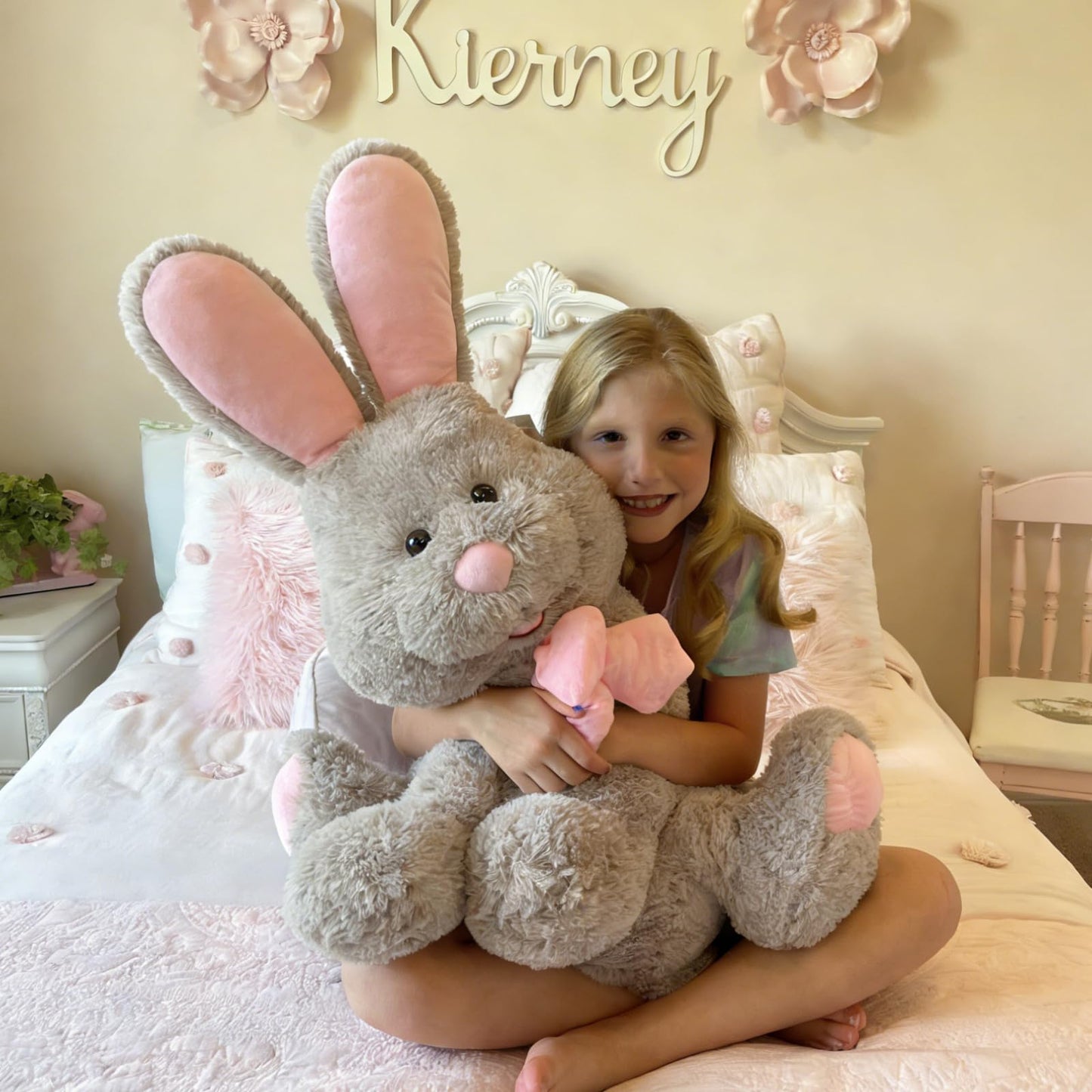 MorisMos Giant Bunny Stuffed Animal, 31.5'' Large Grey Rabbit Plush Toy with Pink Ears, Soft Toy for Girls/Boys, Ideal Gift for Easter, Halloween, Christmas, Cuddling, Snuggling