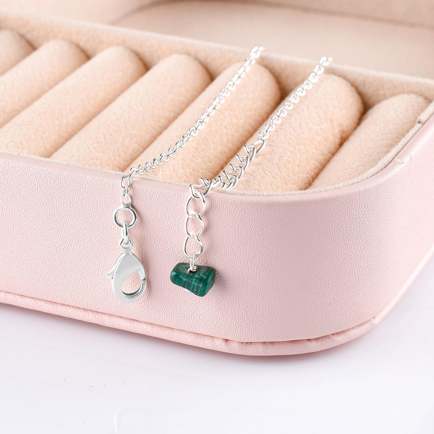 Yanara Malachite Anklets Nuggets Ankle Bracelets for Women Natural Birthstone Silver Plated Jewelry in 9” +1.5” inch Chakra Crystals Valentines Day Gifts For Her