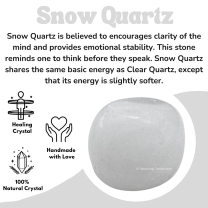 Amazing Gemstone Snow Quartz Crystals and Healing Stones Tumbled - 1 Oz Snow Quartz Stone Gem Stones, Natural Healing Stones for Energy Balance, Stress Relief - Polished Gems Rocks