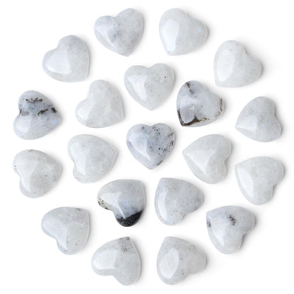 NUKAYAI 20PCS Moonstone Healing Crystals Set Stones Love Heart Shaped Polished Crystal Natural Cute Pocket Thumb Reiki Wholesale Set Gifts Balancing Meditation Mothers Day Bulk Gifts for Women