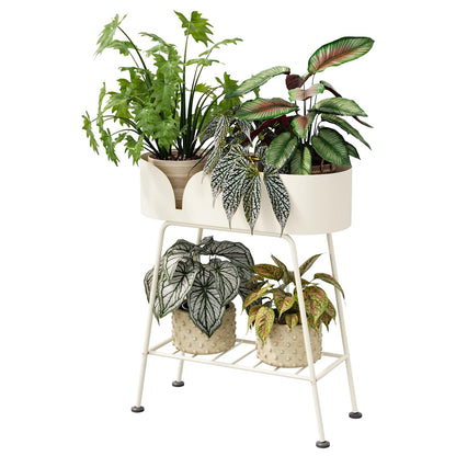 Bamworld Plant Stand Outdoor Large Plant Shelf Indoor for Tall Plants Table Metal 2 Tier Plant Bench Display Stand for Living Room Balcony Patio Decor White