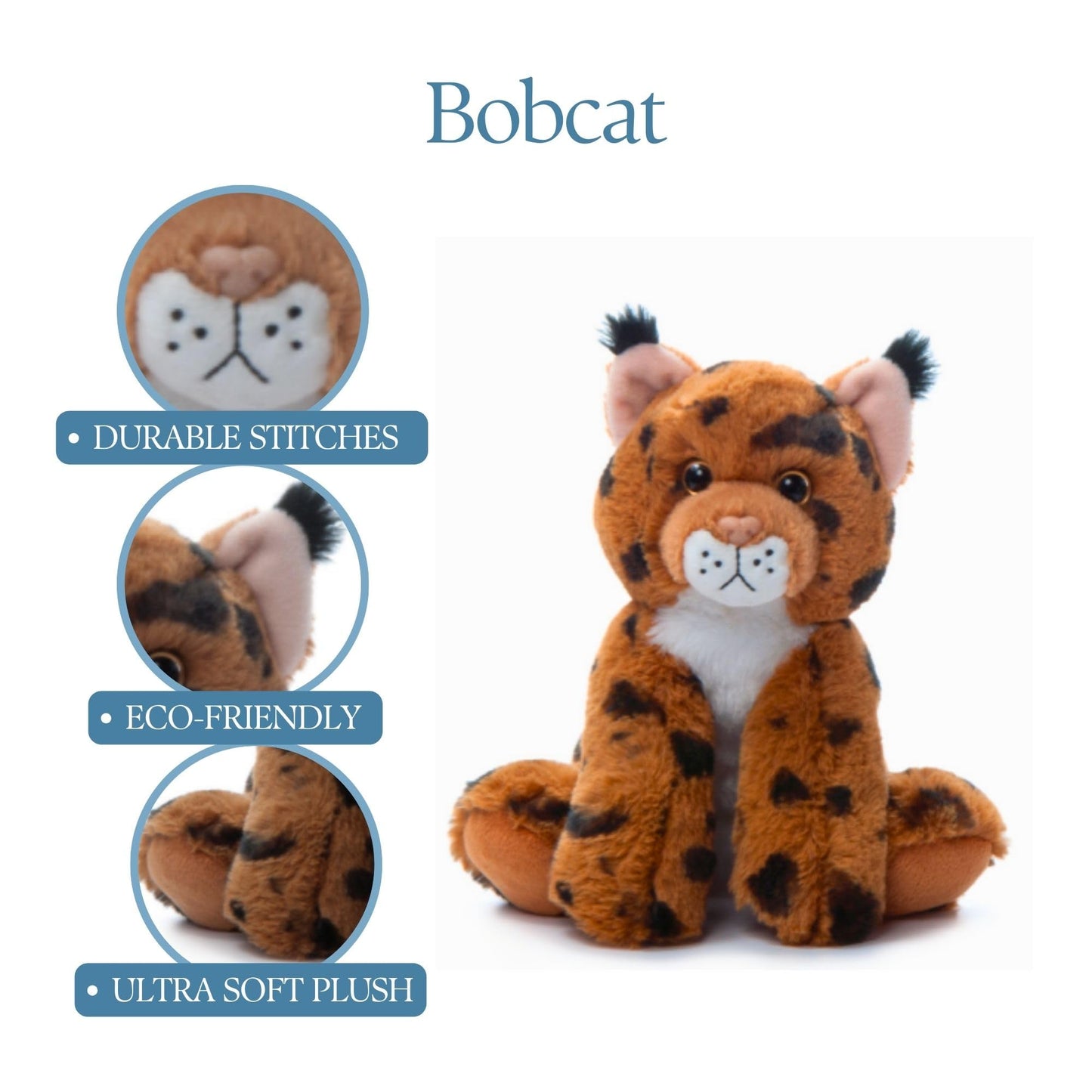 The Petting Zoo Bobcat Stuffed Animal, Gifts for Kids, Wild Onez Zoo Animals, Bobcat Plush Toy 9 inches
