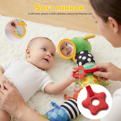 Baby Toys 0-6 Month Musical Caterpillar Toy for Infant 0-3 3-12 Months,Mirror Crinkle Rattle Tummy Time Sensory Toys Newborn Boys&Girls Stuffed Plush Gifts,Car Seat Toys for Outings
