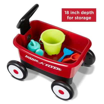 Radio Flyer Push & Pull Walker Wagon with Garden Tools, Red, for Kids 1-4 Years Old, Locking Handle for Stability, Baby Push Walker Converts to Pull Wagon, for Indoor & Outdoor Play