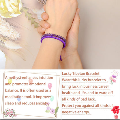 LPBeads 6mm Purple Amethyst Bracelet with Handmade Rope Bracelet Size Adjustable Natural Stone Crystal Healing Bracelets Gifts for Unisex Adults