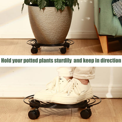 6 Packs 12 Inches Large Metal Plant Caddy with Wheels Rolling Plant Stands Heavy-duty Wrought Iron Plant Roller Base Pot Movers Plant Saucer on Wheels Indoor Outdoor Plant Dolly with Casters Planter Tray Coaster