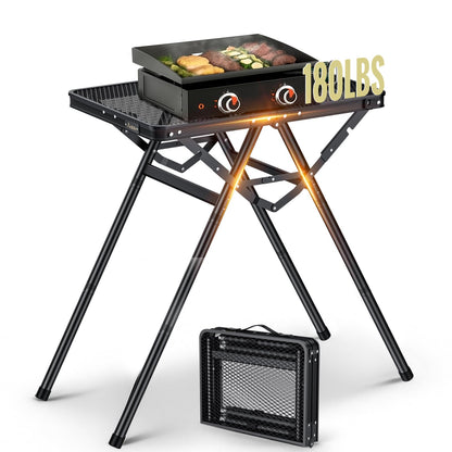 Anbte 2ft Folding Grill Table, Supports 180 Lbs, 2 Adjustable Height 28” Portable Grill Table Heat-Resistant Tabletop, Folding Metal Table for Camping BBQ Cooking Backyard Outdoor, 24" X 16", Black
