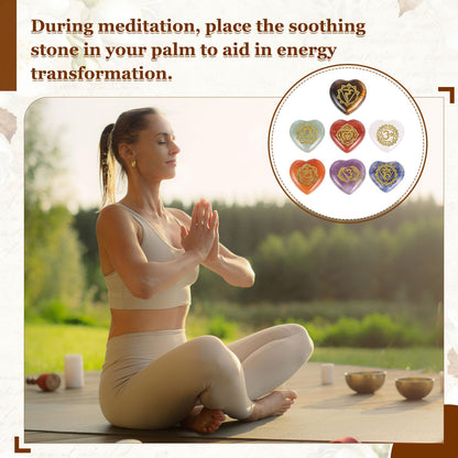 MECCANIXITY 7 Chakra Stone Set (Heart-Shaped) with Irregular Stone Bracelet & Necklace Gift Box for Healing Crystals Balancing Tumbled Palm Stone Meditation
