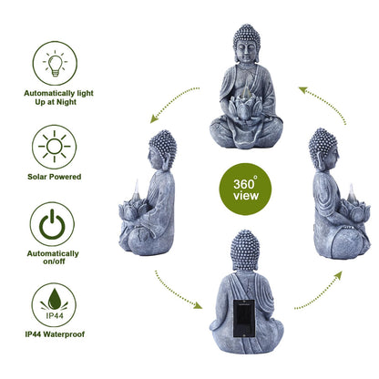 Philodwell Meditation Buddha Garden Statues: Outdoor Sculpture with Tea Lights Decor for Patio Lawn Yard Art - Gifts for Mom Grandma