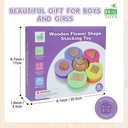 Flower Shape Wooden Stacking Puzzle Toy, Baby Shape Sorter Toy, Sensory Toys for Kids with Autism, Ideal Montessori Toys for 1+ Year Old, Sustainable Stacking Toys for Toddlers 1-3