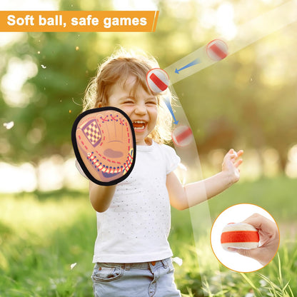 Qrooper Toss and Catch Ball Set Toddler Baseball Training Glove, Pool Beach Toys for Kids 3 4 5 6 7 8 Years Old Boys Girls Birthday Gifts, Soft Sticky Balls Yard Outdoor Games for for Adults Family
