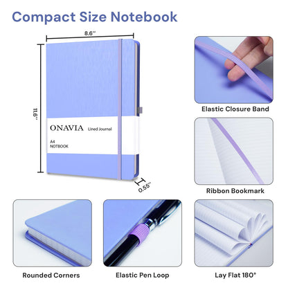 ONAVIA A4 Lined Journal Notebooks 3 Pack, 8.5 x 11 College Ruled Journal Notebooks, 160 Pages, Lined Notebooks for Thick Paper, Large Notebook, Cornflower Blue