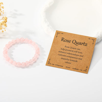 Gnamy Rose Quartz Crystal Beaded Bracelet for Women, Gemstone Bracelet Natural Stone Anxiety Healing Handmade Protection Birthday Christmas Valentines Jewelry Gifts for Best Friend Her Mom Daughter Girlfriend