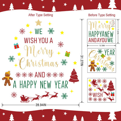Rotumaty Christmas Wall Decals Stickers Decor Glitter Merry Christmas Tree Happy New Year Quote Decorations Holiday Seasonal Wall Art Decor for Home Office Classroom Party Ornaments
