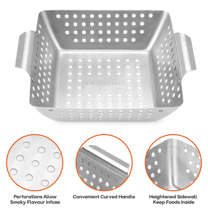 Onlyfire 3 Packs Grill Baskets, Heavy Duty Stainless Steel Perforated Vegetable Grill Baskets, 3 Piece Mini Grilling Basket Set, Grill Pan for Outdoor Grill