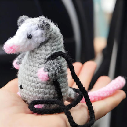 atcryih 2024 New Possum Car Charm, Handmade Crochet Knitted Possum Car Pendant, Opossum Gifts Rearview Mirror Accessory Swinging Car Ornament, Cool Car Dashboard Decorations (A-Down)