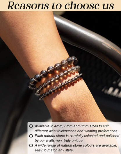 Landorilo Beaded Bracelet for Men Women, 8mm Natural Stone Smoky Quartz Healing Crystal Stretch Bracelets, Ideal Christmas Birthday Jewelry Gifts with Energy Card，Replacement Beads Included