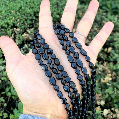 Adabele 15 Inch Natural Black Tourmaline Gemstone Loose Beads 6mm to 8mm Free Form Oval Tumbled Pebble Gem Stone Spacer for Jewelry Making GZ11-46