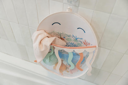 Copper Pearl Oceana Bath Toy Organizer with Suction Cups Extra-Large Mesh Bath Toy Holder for Bathtub, Quick-Dry Bath Toy Storage Net, Convenient Bath Toy Net for Tub - Cora