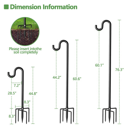 Surprizo 76" Shepherds Hooks for Outdoor, Extra Thick Bird Feeder Pole with 5 Prong Base, Adjustable Shepards Hook for Garden, Weddings, Hanging Plant