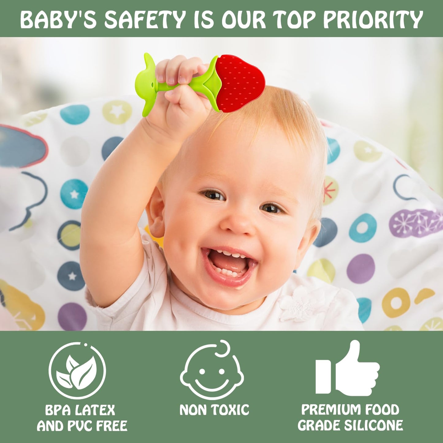 Baby Teething Toys for 0-6 6-12 Months (5 Pack) - Tinabless Food Grade Silicone Teething Mitten&Teething Relief Toys Set, BPA-Free, Freezer Safe for Infants and Toddlers, Silicone Baby Teethers(Green)