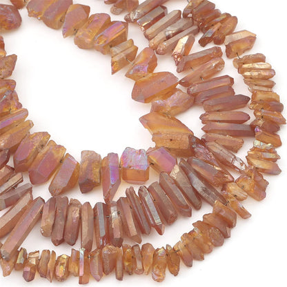 BEADIA Beige Titanium Coated Crystal Quartz Spike Point Stick Beads Rough 1.0"-1.5" for Jewelry Making 15 Inch/Strand