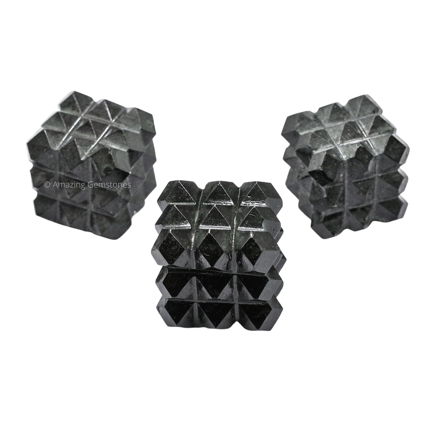 Amazing Gemstone Black Tourmaline Crystal Cube with 54 Pyramid - 1" Mini Lemurian Pyramid Cube Figurine of Natural Stone Pyramid for Meditation, Reiki, Chakra Balancing Vastu Pooja and Crystal Grids