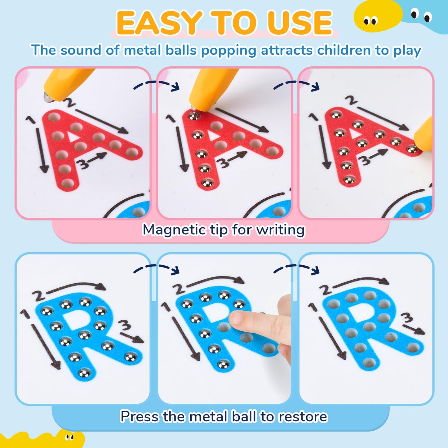 JoyCat Magnetic Letter Tracing Board, 2-in-1 Double-Sided ABC Magnets for Kids Ages 3-5, Uppercase & Lowercase Letter Writing Practice - Preschool Learning Toys, Road Trip Car Activities for Toddlers