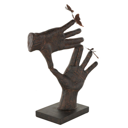 Deco 79 Polystone Hands Decorative Sculpture Sign Home Decor Statue with Butterrfly Accents, Accent Figurine 11" x 5" x 16", Dark Brown