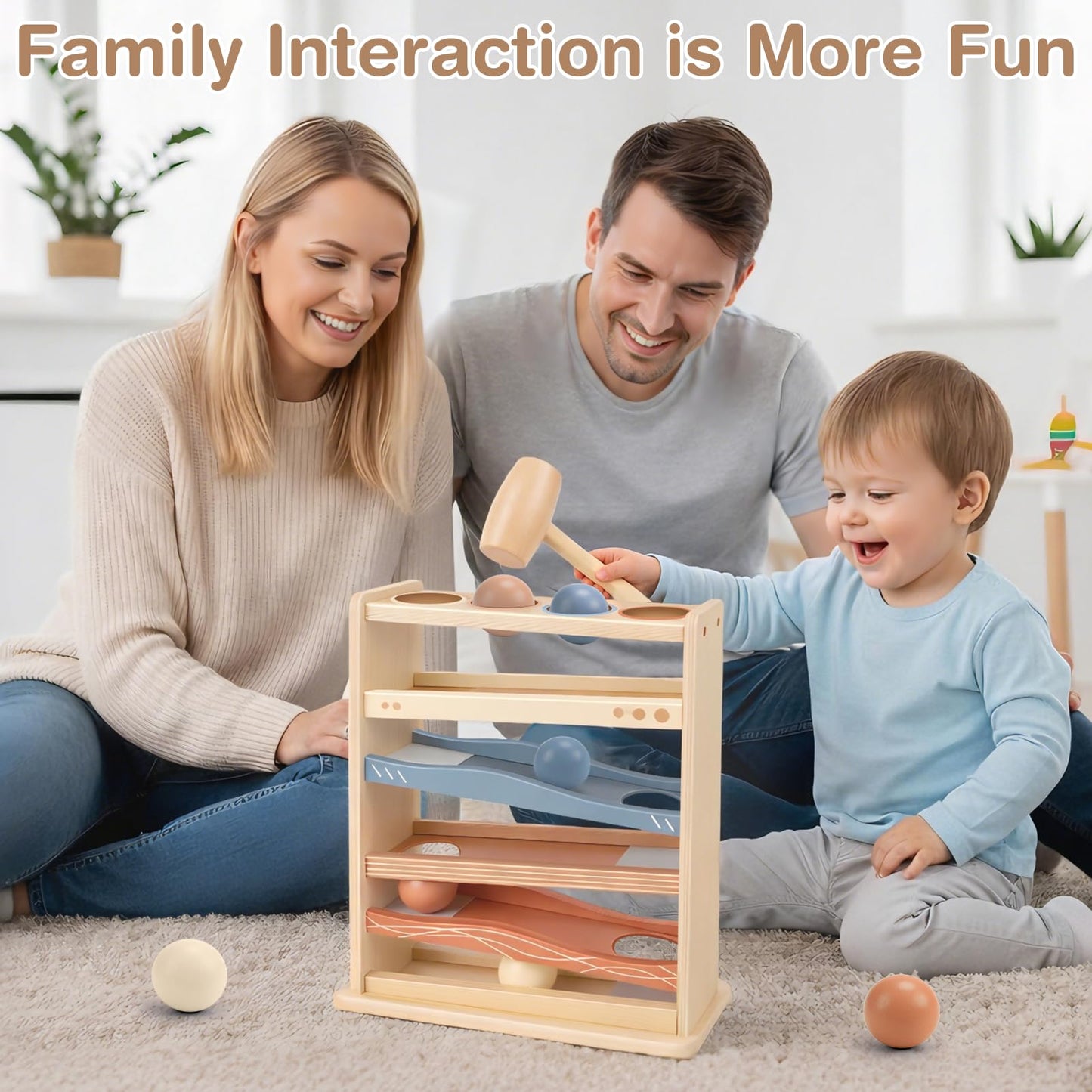 Vanplay Ball Drop Toys for One Year Old Boy Girls Birthday Gifts, Montessori Toys for 1 2 Year Old, Wooden Hammer Rolling Ball Toys for Toddlers 1-3, Cause and Effect Toys for Baby 12M+ First Gifts