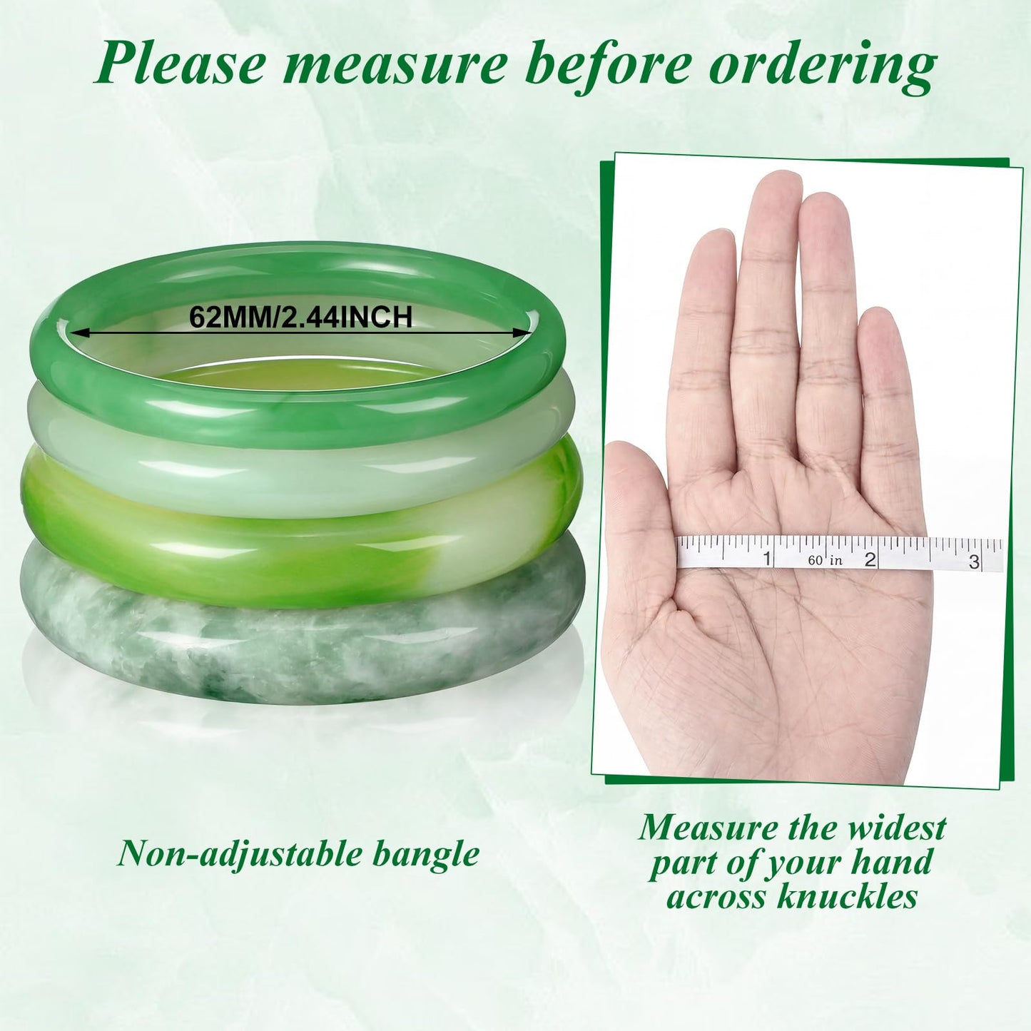 Landical 4 Pcs Jade Bracelet for Women Good Luck Wealth Green Aventurine Healing Bracelet for Mother Grandma Spiritual Gift (Bangle Style)