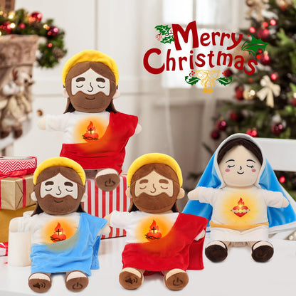 Yelakey Soothing Jesus Plush Toys with Light & Sound, 15" Jesus Stuffed Breathing Plushy Doll, Christian Catholic Religious Plushie Christmas Easter Gifts for Kids Baby (Red)