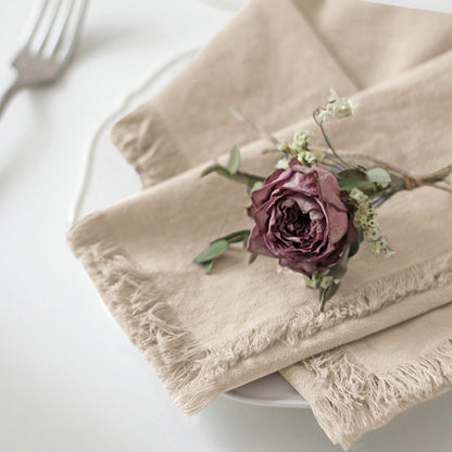 Ayuzawa Handmade Cloth Napkins 100% Cotton Napkins with Fringe，Delicate Handmade Cloth Napkins for Dinners, Parties, Weddings and More，18 x 18 Inch Set of 4 - Beige