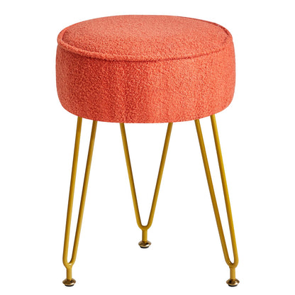 IBUYKE Teddy Velvet Round Footrest Stool Ottoman, Makeup Vanity Stool Side Table, Velvet Dressing Table Seat, Pouf Couch Stool, for Living Room Bedroom, Orange WBD009J