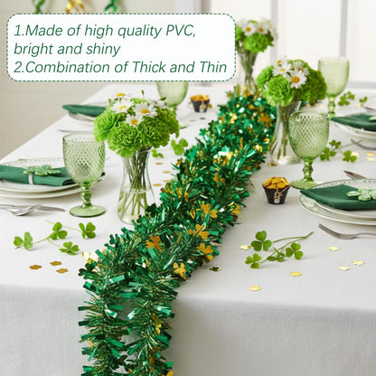 JFBNXB St Patricks Day Garland, St Patricks Day Decorations for Home and Party, 12 Meters Long Green Shamrock Festive Decor, St Patricks Day Party Supplies