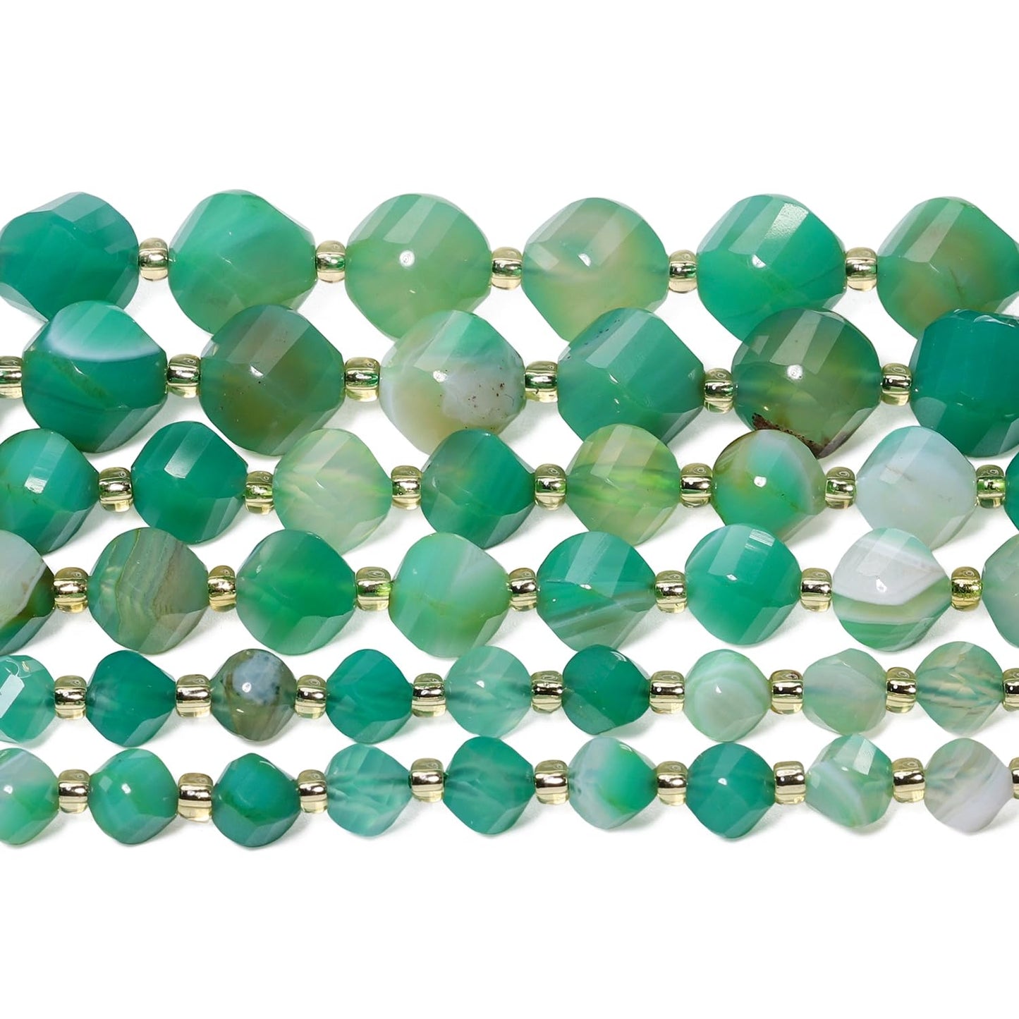 Yochus 42pcs Natural Green Striped Agate Stone Beads for Bracelet，2strands 6mm Facted Twist Loose Gemstone Beads for Jewelry Making DIY Craft Necklace Earring
