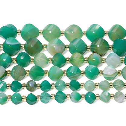 Yochus 42pcs Natural Green Striped Agate Stone Beads for Bracelet，2strands 6mm Facted Twist Loose Gemstone Beads for Jewelry Making DIY Craft Necklace Earring