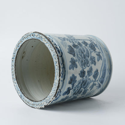 Antique Hand-Painted Flower and Bird Porcelain Pen Holder Old Style Ceramic Planter 9.7 Inch Large Plants Vase Blue & White Porcelain Silla Flower Plant Pots (Sky Blue)