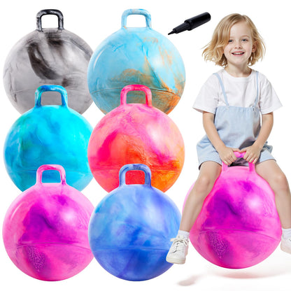 Upper Rider 6 Pcs Hopper Ball for Kids 3-8, 18 Inch Bouncy Ball with Handle, Inflatable Hippity Hop Bounce Jumping Hopping Toys Indoor Outdoor for Toddlers Boys Girls Gifts, Pink Blue Grey Purple