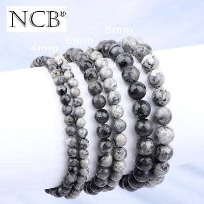 NCB 2-Piece 6mm Natural Crystal Gemstone Stretch Bracelets – ﻿Black Larvikite, Map Jasper Handmade Reiki Energy Healing Jewelry for Meditation,Yoga, Unisex