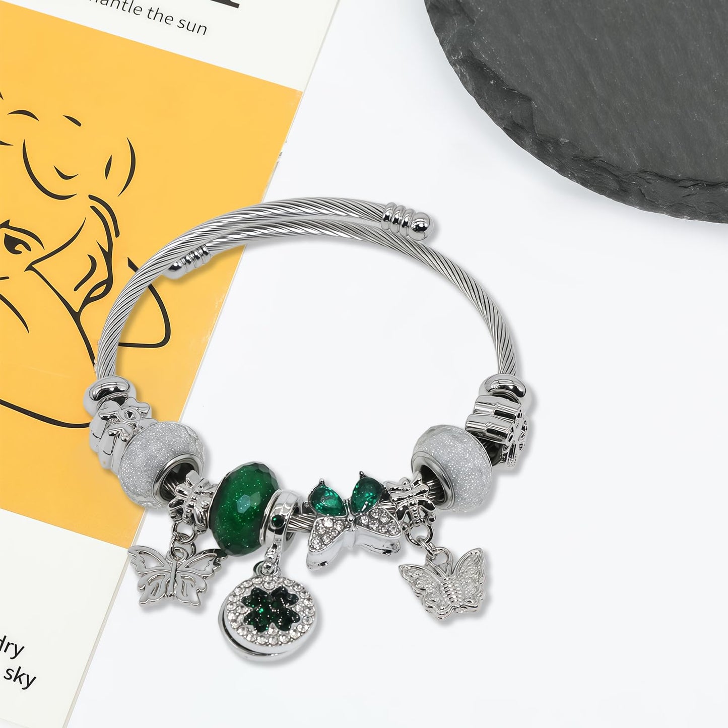 QMWKVNC Charm Bracelets for Girls,Exquisite Cute Cartoon Friendship Silver Bracelets Stainless Steel Bangle, Girls Jewelry Suitable for Holiday Gifts and Birthday Gifts (Bracelets-C)
