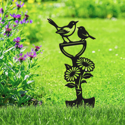 SUPERDANT Metal Garden Stake Bird Flower Silhouette Matte Black Powder Coated Iron Yard Art Decorative Plant Lawn Patio Courtyard Farmhouse Decoration Gift