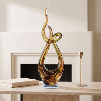 LCCCK 21.7in Tall Abstract Glass Sculpture Knot Spiral Statue, Amber Hand Blown Glass Art Decor for Home Living Room Bedroom Shelf Mantel Tabletop Display Decorative Figurine