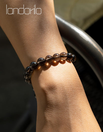 Landorilo Beaded Bracelet for Men Women, 8mm Natural Stone Smoky Quartz Healing Crystal Stretch Bracelets, Ideal Christmas Birthday Jewelry Gifts with Energy Card，Replacement Beads Included