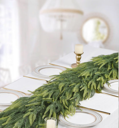 Lvydec Christmas Norfolk Pine Garlands, 6ft Real Touch Artificial Pine Garlands Greenery Faux Cedar Garland for Mantle, Holiday Indoor Outdoor Fireplace Winter Decor